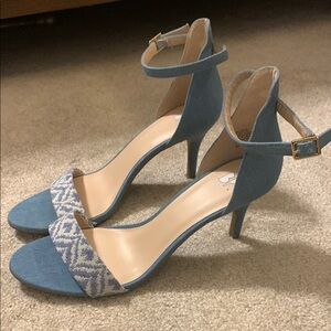 BP Blue and White Geometric Heels
